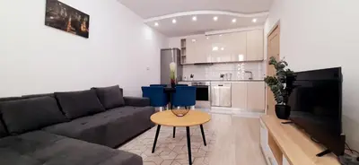 a living room with a couch and a table at Apartman Vojvoda in Belgrade