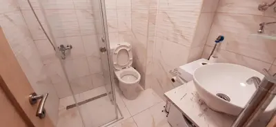 a bathroom with a toilet and a shower at Apartman Vojvoda in Belgrade