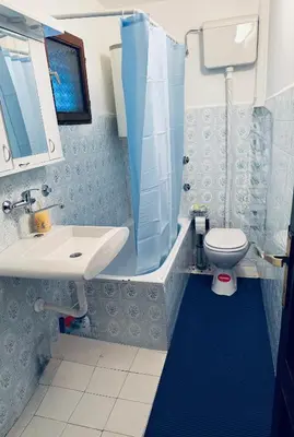 a bathroom with a sink and a toilet and a shower at Vračarska kućica in Belgrade