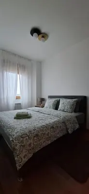 a bedroom with a large bed and a window at Magnolia in Belgrade