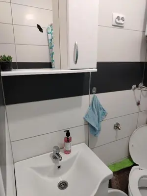 a bathroom with a white sink and a toilet at Drago Sutomore 2025 in Borča
