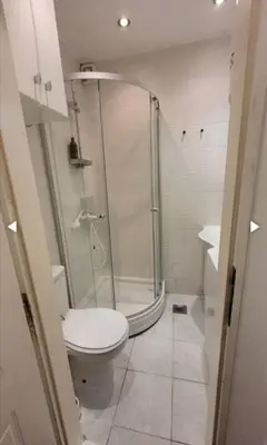 a bathroom with a shower and a toilet at Vesna apartment in Belgrade