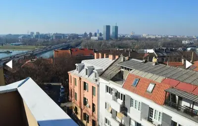 an aerial view of a city with buildings at Vesna apartment in Belgrade