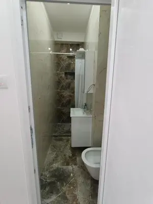 a bathroom with a toilet and a sink at White Apartment Slavija in Belgrade