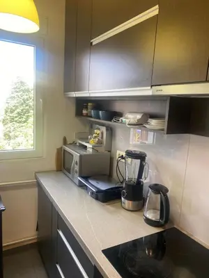 a kitchen with a counter top with a blender at Apartman Lux in Belgrade