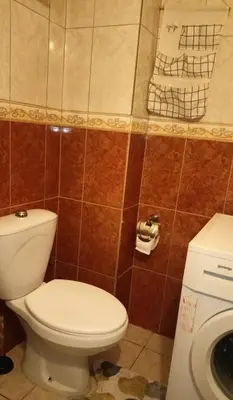 a bathroom with a toilet and a washing machine at Ogi apartman in Belgrade
