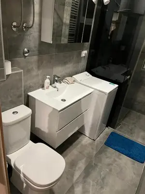 a bathroom with a white sink and a toilet at Apartment Duchess in Belgrade