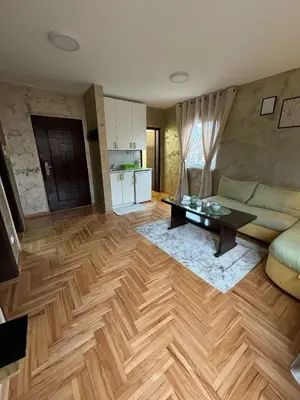 a living room with a couch and a table at Stan na dan Borca in Belgrade