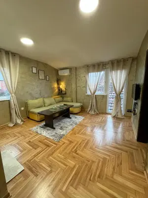 a living room with a couch and a table at Stan na dan Borca in Belgrade