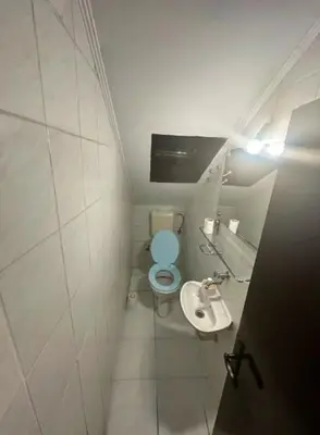 a small bathroom with a toilet and a sink at Huge Apartment 100sqm in Belgrade