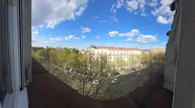 a view of a city street from a window at Vuk 1 in Belgrade