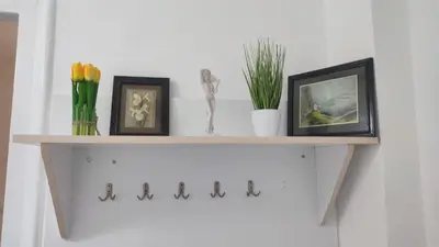a shelf on a wall with flowers and plants at Vuk 1 in Belgrade