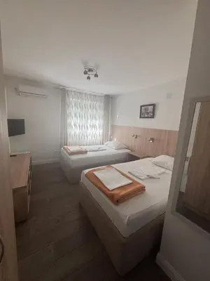 a hotel room with two beds and a sink at Apartman Popovic 2 in Ub