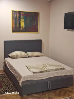 a bed in a bedroom with a painting on the wall at Dream 8 in Belgrade