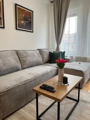 a living room with a couch and a coffee table at Loyal 1 in Arandjelovac
