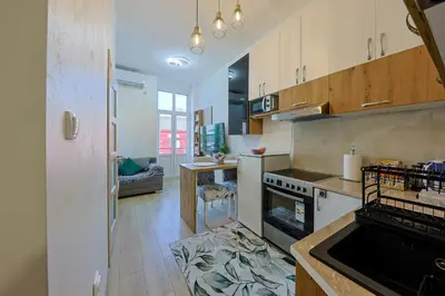 a kitchen with a sink and a stove top oven at Cozy Little Place - Parking Available in Belgrade