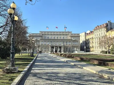 a building with a street light in front of it at Maria Belgrade Center in Belgrade