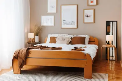 a bedroom with a wooden bed in a room at Bright Harmony with Balcony Old Town Renovated in Belgrade
