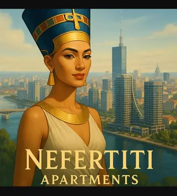 a poster of a woman with a city in the background at Nefertiti Apartment in Belgrade