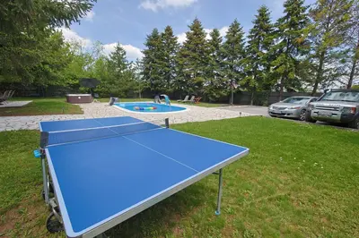 a blue ping pong table in a yard at Avalavanda Cherry Hill in Vlasi