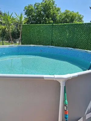 a swimming pool with a tennis racket next to it at Nasa kuca in Gročanska Ada