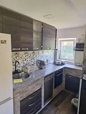 a kitchen with a sink and a counter top at Nasa kuca in Gročanska Ada