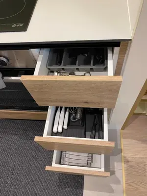 a drawer in a desk with white objects in it at Belgrade Waterfont, Symphony 1, Studio 307 in Belgrade