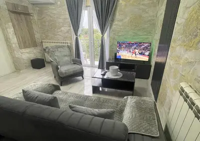 a living room with a couch and a tv at Apartman Manda 2 in Belgrade