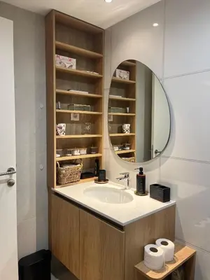 a bathroom with a sink and a mirror at Belgrade Waterfront Dream in Belgrade