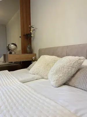 two white pillows on a bed in a bedroom at Belgrade Waterfront Dream in Belgrade