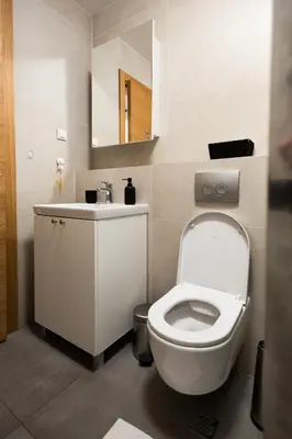 a bathroom with a white toilet and a sink at Cozy Heaven in Belgrade