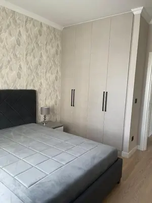 a bedroom with a large bed and white cabinets at Belgrade Waterfront Nora in Belgrade