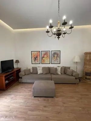 a living room with a couch and a television at Apartment Ksenija in Belgrade