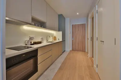a kitchen with a sink and a stove at ZIGZAG Belgrade Waterfront Scala in Belgrade