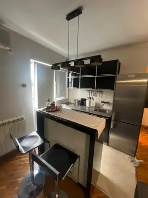 a kitchen with a stainless steel refrigerator and a counter at Joker 5 in Belgrade
