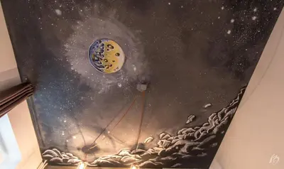 a painting of a starry sky with a moon at Hostel Fair and Square in Belgrade