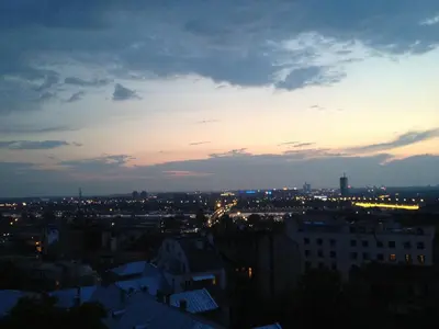 a view of a city at night at Apartment Lilly in Belgrade