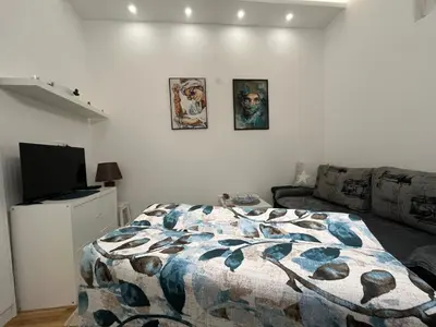 a bedroom with a bed and a couch at Forests nest in Belgrade