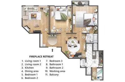 a floor plan of a villa at Fireplace Retreat 115m2 with Balcony Old Town in Belgrade