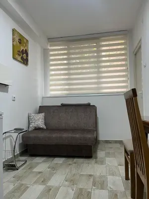 a living room with a couch and a window at Aria Central Apartment in Smederevo