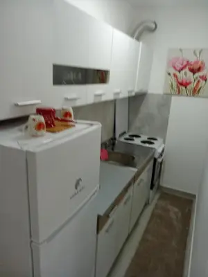 a kitchen with a white refrigerator and a stove at Vido in Belgrade