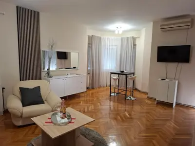 a living room with a couch and a table at Apartmani Kula - Apartman 2 in Novi Banovci