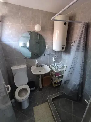 a bathroom with a toilet and a sink and a shower at Apartments DAJER in Arandjelovac