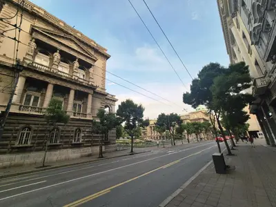 an empty street in a city with a building at Sunny Lux Apartment Terazije in Belgrade