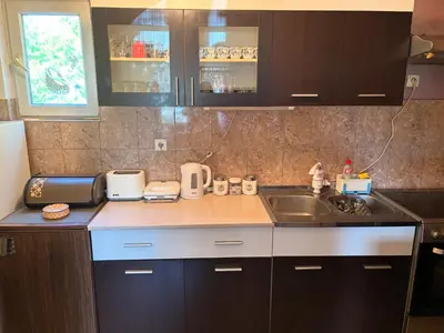 a kitchen with a sink and a counter top at Kuća na obali Save in Obrenovac