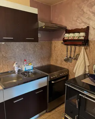 a kitchen with a sink and a stove at Kuća na obali Save in Obrenovac