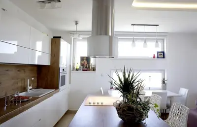 a kitchen with a table with plants on it at 3BD Luxury Apartment in New Belgrade whit parking in Novi Beograd