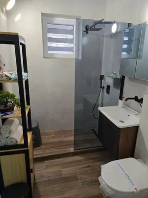 a bathroom with a shower and a toilet and a sink at Kostas Apartment in Belgrade