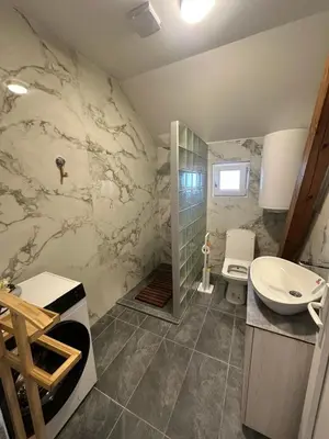 a bathroom with a sink and a toilet at Iva Lux2 in Belgrade
