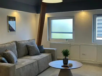 a living room with a couch and a table at Iva Lux in Belgrade